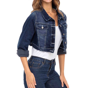 Women's Casual Fashion Cropped Denim <b>Jacket</b> Turn-down Collar Cotton Closure Long Sleeve Spring Style Cotton Denim <b>Jacket</b> - Product Image 6