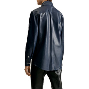 New Design Long Sleeve Stylish Men's Premium Hight Quality Leather <b>Shirt</b> Customized Logo & Size Classic Leather <b>Shirt</b> for Men - Product Image 2