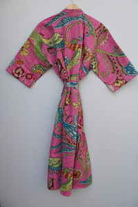 Bata Kimono de Algodón 100% con Estampado de Bloques de Dibujos Animados Naaz Textile para Mujer, Suave y Transpirable, Camisón de Verano Hecho a Mano, Cuello en V Elástico, ODM - Product Image 6