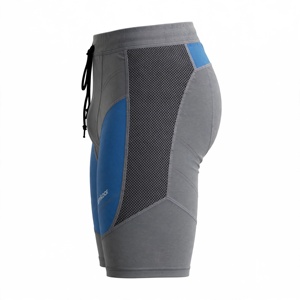 Short de compression Amkoor pour homme, gris bleu uni, taille haute élastique, séchage rapide, boutons, sport, décontracté - Product Image 5