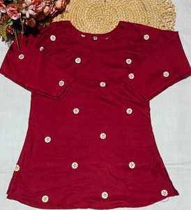 Trendy Mustard Slub Cotton Short Kurtis With Embroidery Regular Fit Traditional <b>Indian</b> Pakistani Casual Wear Tunic <b>Top</b> for Women - Product Image 5