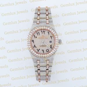 Reloj de lujo Pass Diamond Tester árabe Dial D VVS Totalmente helado Moissanite Diamond Rose Gold Two Tone Hip Hop Watch para hombres - Product Image 1