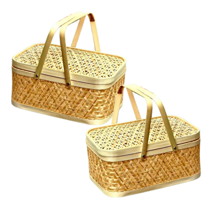 Panier-cadeau en bambou personnalisable, panier à fruits avec couvercle et poignée, pour cadeaux et rangement, décoration intérieure, artisanat vietnamien - Product Image 1