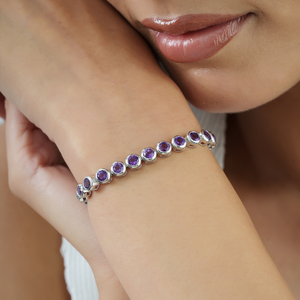 Wholesale Price 925 Sterling Silver 100% Genuine <b>Amethyst</b> February Birthstone Fine Tennis <b>Bracelet</b> For Women's - Product Image 2