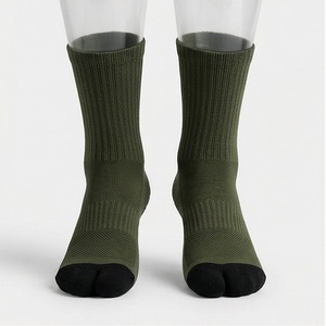 Crew <b>Socks</b> Olive Green Solid Knitted Breathable <b>Polyester</b> Spandex Running Athletic Support Adult Autumn Regular Style - Product Image 1