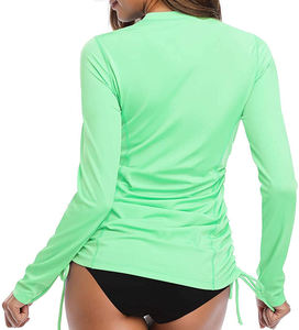 Women Long Sleeve Crop <b>Top</b> Striped <b>Zipper</b> Front Anti UV Swimwear Green Slim Fit Vintage Style Spring Summer Knitted 100% Cotton - Product Image 2
