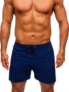 Short de bain décontracté pour homme, bleu marine uni, taille mi-haute, avec cordon de serrage, séchage rapide, respirant, tricoté 100% coton - Product Image 4