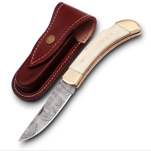 Hand Forged High Quality Damascus Steel Drop Point Folding <b>Knife</b> Wood <b>Handle</b> Leather Sheath Foldable Outdoor EDC OEM Best Price - Product Image 1