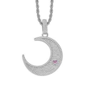 Collier Pendentif Deux-en-un Soleil & Lune Plaqué Or Moissanite, Bijoux Hip Hop Haut de Gamme Entièrement Sertis de Diamants pour Amoureux - Product Image 4