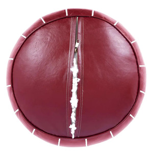 Burgundy Moroccan Leather Adjustable Handmade Pouf Ottoman with Modern Embroidery <b>Round</b> Floor <b>Cushion</b> for Hotel Use - Product Image 4