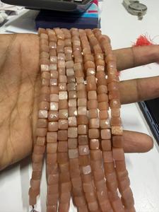 Cuentas de Piedra Lunar Melocotón Natural de Alta Calidad, 6-7 mm, Forma de Cubo, Facetadas, para Joyería, 8 Pulgadas, Jaipurgemshouse - Product Image 3