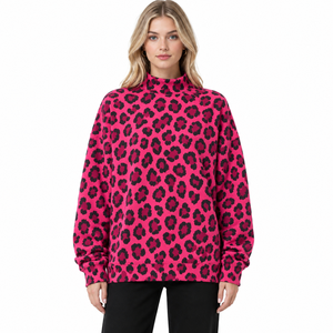 Pull à manches longues coupe décontractée, imprimé léopard intégral, épaules tombantes, style streetwear décontracté, vente en gros, vêtements pour femmes - Product Image 3
