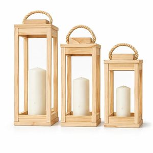 Portavelas de Madera Hecho a Mano con Asa de Cuerda, Decorativo para el Hogar, Bodas y Decoración de Mesa - Product Image 1