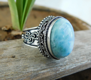 แหวนลาร์ิมาแบบวินเทจทำมือ เงินแท้ 925 แหวนดีไซน์เนอร์ เครื่องประดับพลอย - Product Image 1