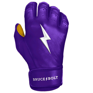 Guantes de bateo de cuero personalizados para adultos, color morado, transpirables, con puño corto y gancho derecho. - Product Image 6
