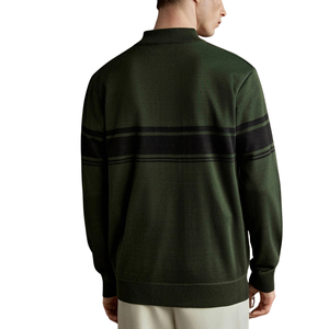 Pull en maille rayé vert pour homme avec col zippé, manches longues et col côtelé, idéal pour un usage décontracté – Vêtements en gros - Product Image 2