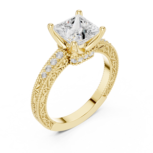 Anillo de Compromiso de Oro Amarillo de 14K con Diamante Cultivado en Laboratorio Certificado por IGI de 2 CT, Corte Princesa, Engaste Pavé, para Aniversario o Boda - Product Image 3