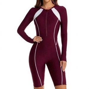 Traje de Baño de Una Pieza Azul Marino de Manga Larga para Mujer con Cierre de Cremallera, Protección UPF50+, Secado Rápido, Ecológico, Estampado de Guingán y Escote sin Espalda - Product Image 3