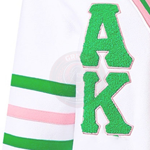 Cárdigan de punto blanco de la hermandad Alpha Sorority AKA con ribete verde y rosa, suéteres para mujer con cuello en V, manga larga, bordado griego con letras universitarias - Product Image 5