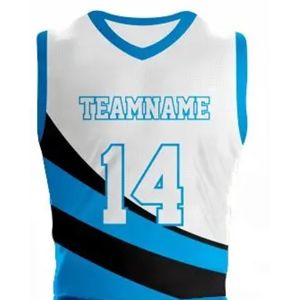 Ensemble de maillots de basket-ball sans manches, blanc, bleu, noir, rayé, en polyester anti-humidité, unisexe, pour adultes, toutes saisons, uniformes d'équipe - Product Image 5