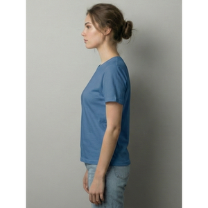 Camiseta de Algodón con Cuello Redondo Estilo Bohemio Azul para Mujer, Tejido Suave y Transpirable, Corte Holgado, Ropa Casual de Verano para Uso Diario - Product Image 5