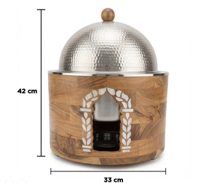 Support extérieur en bois avec travail MOP, design exclusif, chauffe-plat tendance pour buffet, usage domestique, hôtelier et pour service de fête - Product Image 4