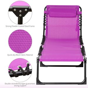 Chaise longue pliante violette pour piscine avec dossier inclinable à 4 positions, coussin respirant en maille et siège élastique pour salle de sport et piscine - Product Image 5