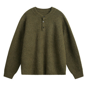 Pull en maille confortable pour homme, style vintage, mélange de laine mérinos, cardigan Henley, anti-plis, respirant, pour l'automne - Product Image 3