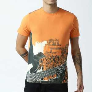 Men Orange Short Sleeve <b>T</b>-<b>Shirt</b> With <b>Guitar</b> Photo Print Regular Fit O-Neck Casual Jersey Cotton Design Men <b>T</b> <b>Shirts</b> online. - Product Image 1
