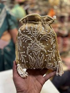 High Quality Luxury Heavy <b>Embroidered</b> Pearl Potli <b>Bags</b> for Women Wedding Favor Evening <b>Clutches</b> Wrist <b>Bags</b> for Return Gifts - Product Image 1