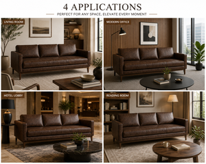 Sofá de Cuero Genuino Marrón Oscuro de Lujo con Patas de Madera Sólida, Estilo Moderno de Mediados de Siglo, Sofá de 3 Plazas para Sala de Estar - Product Image 3