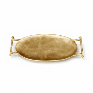 Plateau de service en aluminium artisanal avec poignées, plat décoratif ovale en métal pour les collations, décoration de la maison, hôtel, restaurant, vente en gros - Product Image 1