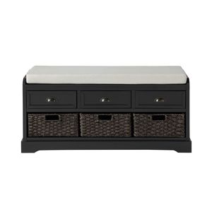 Banc de rangement en bois Homes Collection avec 3 tiroirs et 3 paniers en osier - Product Image 3
