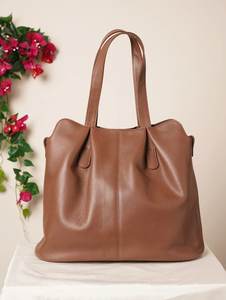 Bolso Tote Casual de Cuero Genuino Marrón para Mujer, con Cierre de Cremallera, Impermeable, Portátil, de Hombro - Product Image 3