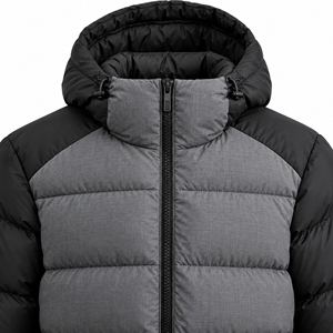 Men's <b>Grey</b> Black Color Block Hooded Puffer Jacket Winter Warm Quilted Bubble <b>Coat</b> Custom Logo OEM Thick Insulated Regular Fit - Product Image 5