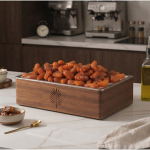 Plateau de service en métal au design tropical pour dattes, noix, bonbons et fruits secs, idéal pour la table, la maison, l'Aïd et le Ramadan - Product Image 1