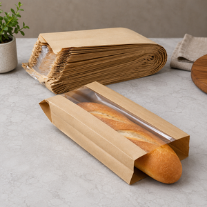 Kraft <b>Paper</b> Bread Bags with Clear Window Self Adhesive Seal <b>Biodegradable</b> Eco-Friendly Patch Handle Luxury Food Packaging - Product Image 1
