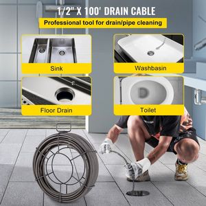 Cable de limpieza de desagües de núcleo sólido de 100 pies x 1/2 pulgada, serpiente desatascadora para limpieza de tuberías, equipo de limpieza de desagües - Product Image 5