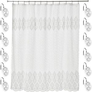 Monaco 12pc Classic Luxury Contemporary Design Bathroom Shower <b>Curtain</b> Set with 12 <b>Hooks</b> - Product Image 1