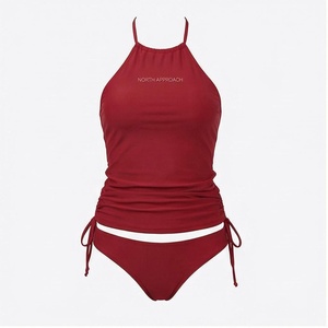 North Approach Ensemble de maillot de bain tankini rouge pour femme avec bas de maillot à nouer sur le côté, couleur unie, bikini extensible deux pièces - Product Image 1