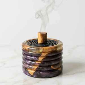 Quemador de Incienso Artesanal de Lujo en Madera y Resina, Regalo para Ramadán y Eid, Moderno Soporte para Incienso con Cubierta Metálica para Decoración Aromática del Hogar - Product Image 2
