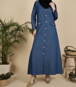 Best 2026 New Style Modest Abaya Robe Islamic Clothing Front Open Muslim Women Long Dress Cotton Solid V Neck Pocket - Product Image 5