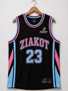 Wholesale Direct Ziakot Industry Custom Black Pink-Light Blue Throwback Basketball Jersey - Product Image 1