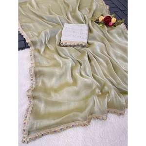 DERNIÈRE SÉQUENCE DE SOIE BRODERIE DENTELLE DE TRAVAIL SRAEE AVEC CHEMISIER NON COUDU BLANC CASSÉ - Product Image 1