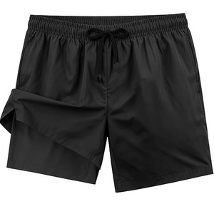 Short de bain bleu marine uni, double couche, pour la natation, la course et le jogging, avec taille élastique et cordon de serrage - Product Image 2