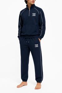 Conjunto Deportivo de Forro Polar para Hombre, Ecológico, de Secado Rápido, con Cierre de Media Cremallera, Detalle de Rayas Blancas, Logotipo Personalizado, Manga Larga, Estilo Urbano - Product Image 2