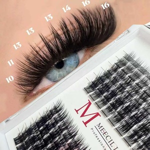 Cils en grappes DIY personnalisables en <span class=keywords><strong>cheveux</strong></span> synthétiques faits à la main, 12 rangées, kit d'extension <span class=keywords><strong>de</strong></span> cils avec colle et fixateur, marque privée - Product Image 4