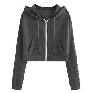 Sudadera Corta con Capucha para Mujer, 100% Algodón, Personalizada, Talla Grande, Forro Polar, Lavada, Casual de Otoño, con Pedrería Frontal, Manga Larga, Transpirable - Product Image 2