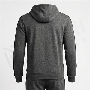 Survêtement à capuche pour homme, fermeture éclair intégrale, couleur unie, mélange polyester-coton, sweat-shirt avec poches latérales, vêtements d'automne - Product Image 2