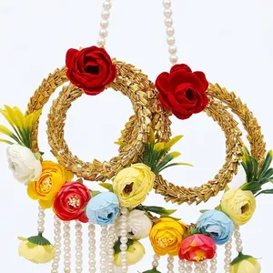Décoration murale florale avec pompons perlés et fleurs colorées pour la décoration de mariage, style bohème, décoration intérieure pour salon - Product Image 3